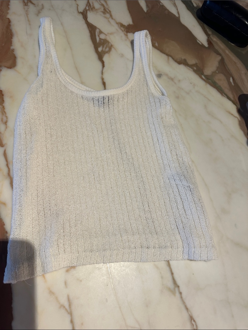 Massimo Dutti White Ribbed Knit Tank Top